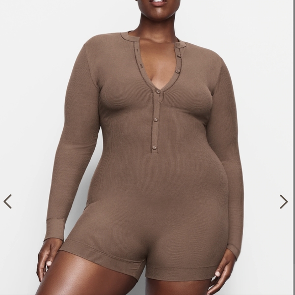 Soft Lounge Button Up Henley Onesie in Oxide - Picture 1 of 3